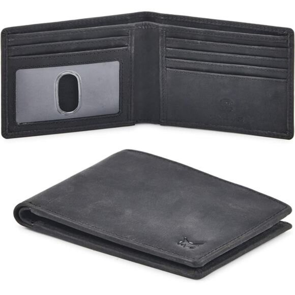 Mens Bifold Wallet RFID Blocking Slim Minimalist Charcoal